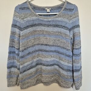 L.L. Bean Women’s Blue & Gray Striped Cotton Sweater – Size M Petite